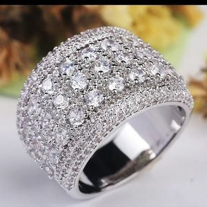NEW Silver Round Simulate Diamond Pave Wide Band Ring